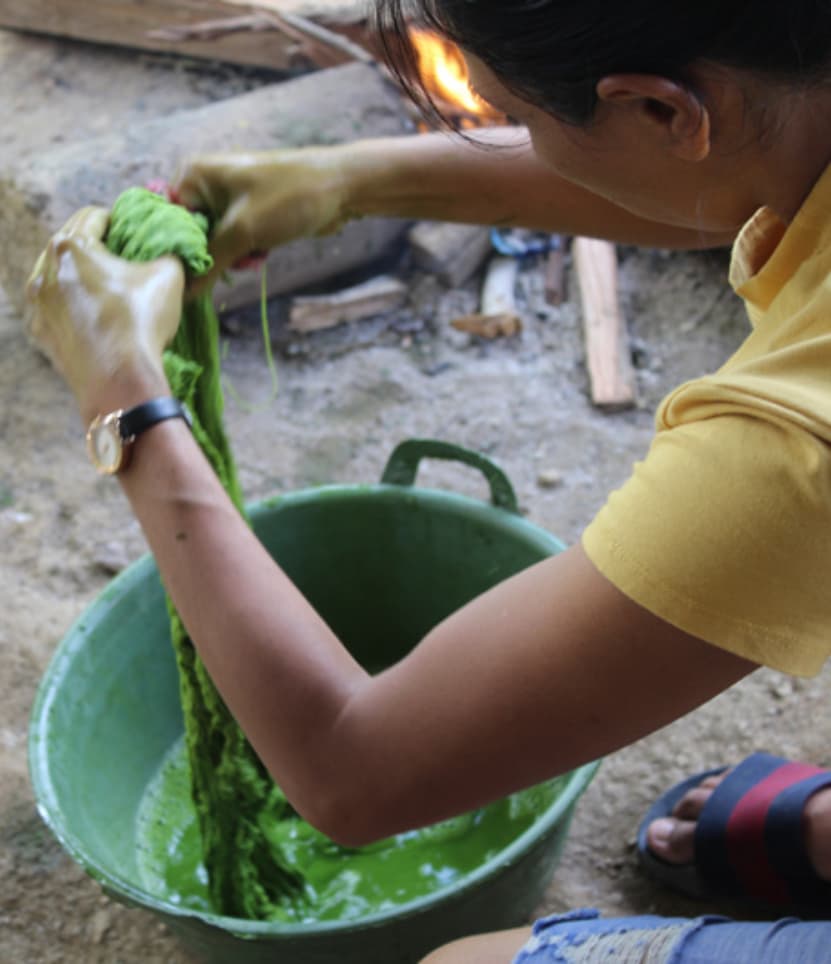 - Dyed with prepared liquid material - Scour or take off all the remaining materials